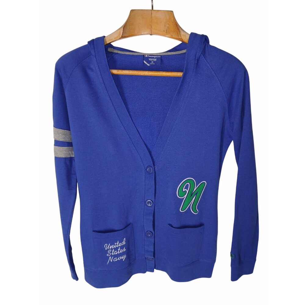 Champion Heritage Womens US Navy Hooded Cardigan Sweater Size M USN Naval Academ